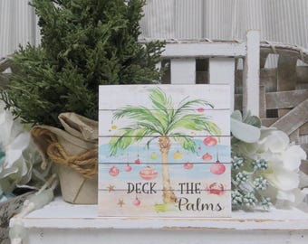 Beach Christmas Sign: Deck the Palms - Holiday Home Decor