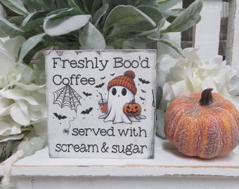 Halloween Coffee Sign / Freshly Boo&#39;d Coffee... / Fall Home Decorations / Halloween Kitchen Coffee  Sign / Tiered Tray Halloween Sign