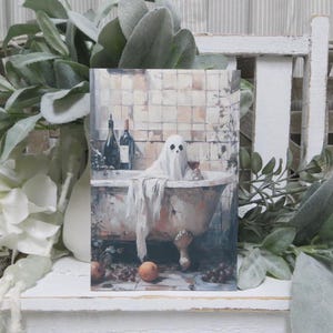 Halloween Sign: Ghost in Bathtub Sign - Spooky Bookshelf Wall Decor - Halloween Ghost Tiered Tray Decor