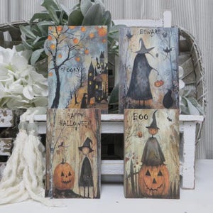 Spooky Halloween Sign: Witch Pumpkins Fall Decor - Halloween Tiered Tray Accent