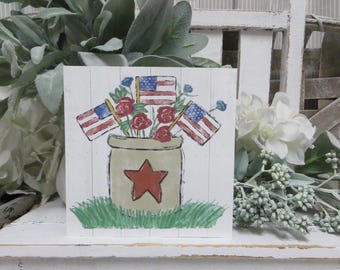 Patriotic Wood Sign: Americana Flag Decor, 4th of July Shelf Sign
