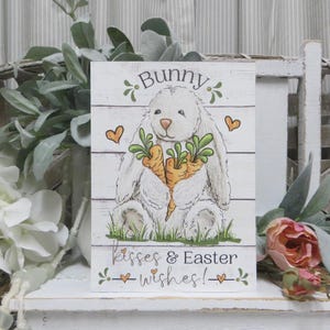 Easter Sign / Bunny Kisses & Easter Wishes / Easter Decor Sign / Easter Tiered Tray Sign / Easter Bunny Sign / Easter Shelf Decor Sign