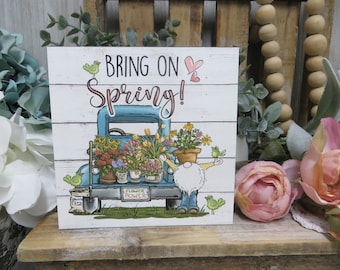 Spring Sign / Bring on Spring / Spring Decor / Wood Spring Sign / Spring Shelf Decor / Spring Tiered Tray Decor / Spring Gnome Home Decor