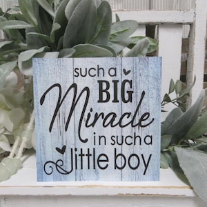 Boy&#39;s Sign / Such a Big Miracle in Such a Little Boy / Baby Boy Nursery Sign / Boy Nursery Decor / Baby Boy Shower Gift / Boy Wall Decor