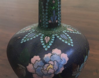 Japanese Cloisonné Bud Vase Meiji period blue enamel Kyoto