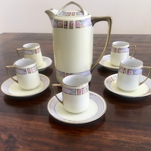Meito China Chocolate Pot 6 Cups Saucers Antique  - Coffee - Porcelain - Wedding Gift -  Japan