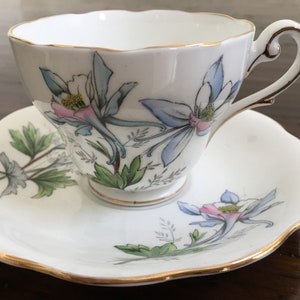 Vintage Royal Standard Bone China England - Tea Cup and Saucer 1950’s Blue Flowers 1562