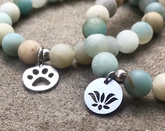 Amazonite Bead Bracelet, Stone Stretch Bracelet, Calming Jewelry, Healing Jewelry, Yoga Bracelet, Dog Lover Gift