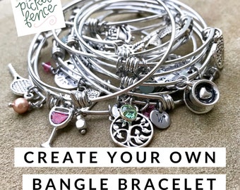 Create Your Own Adjustable Bangle Bracelet, Charm Bracelet, Custom Bangle Bracelet, Stainless Steel Bracelet, Customized Jewelry