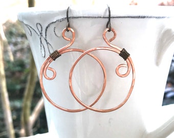 Copper Hoop Earrings, Rose Gold Earrings, Copper Earrings, Large Hoop Earrings