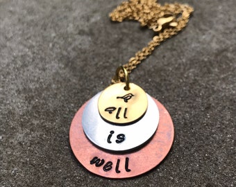 All Is Well Necklace, Hope Jewelry, Layered Necklace, Inspirational Jewelry, Tri colored Necklace, Circle Jewelry