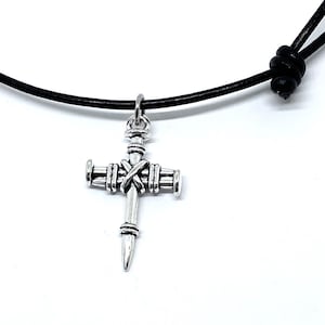 Mens Cross Necklace, Rugged Cross for a Man, Silver Cross Necklace for a Man, Baptism Gift, Graduation Gift, Leather Necklace for Guys
