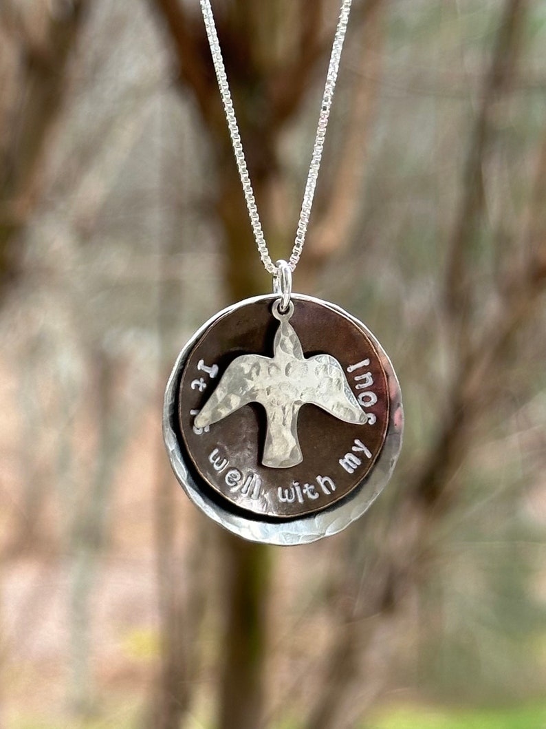 It is well with my soul necklace, Christian jewelry, dove necklace, Christian necklace, gift for baptism, gift for confirmation image 4