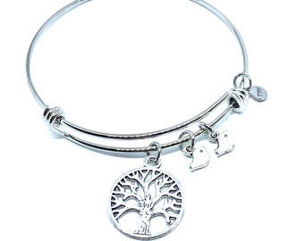 Tree of Life and Little Bird Bangle Bracelet, Mother’s Day Jewelry, Mom Bracelet, Gift for a New Mom, Gift for a Grandmother, Bird Lover