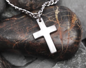 Stainless Steel Men’s Cross Necklace, stainless steel cross necklace, Silver cross necklace for a man