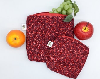 Red star waterproof snack bag, Washable sandwich bag, Washable waterproof pouch, Zero waste