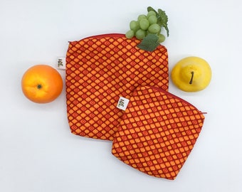 Orange waterproof snack bag, Washable sandwich bag, Washable waterproof pouch, Zero waste