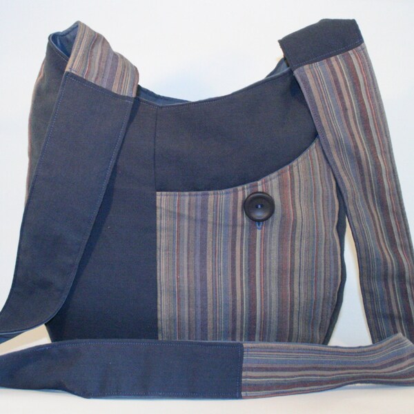 Stripped blue tote bag - Blue crossbody bag - Blue purse