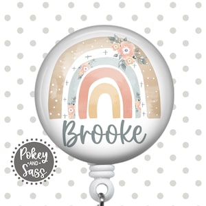 Personalized Name Badge Reel, Boho Floral Rainbow Badge Reel, Teacher Appreciation Gift, Lanyard, Holder, Personalized, Nurse Gift