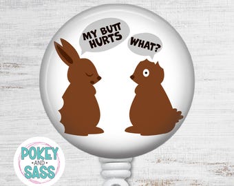 Funny Easter Badge Reel, Chocolate Bunny, Easter Nurse Badge Reel, Teacher Badge Reel, Retractable ID Badge Holder, Easter Badge Holder