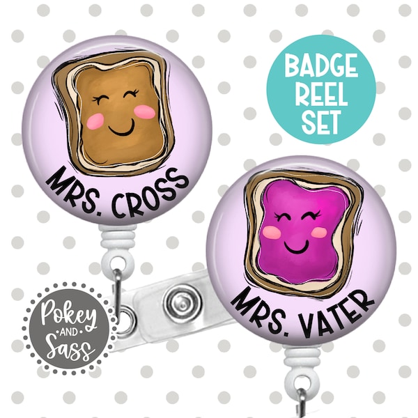 Personalized PB & J Badge Reel Set, Custom Name Badge Reels, Peanut Butter and Jelly