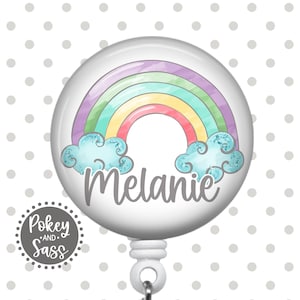 Personalized Name Badge Reel, Boho Floral Rainbow Badge Reel, Teacher Appreciation Gift, Lanyard, Holder, Personalized, Nurse Gift