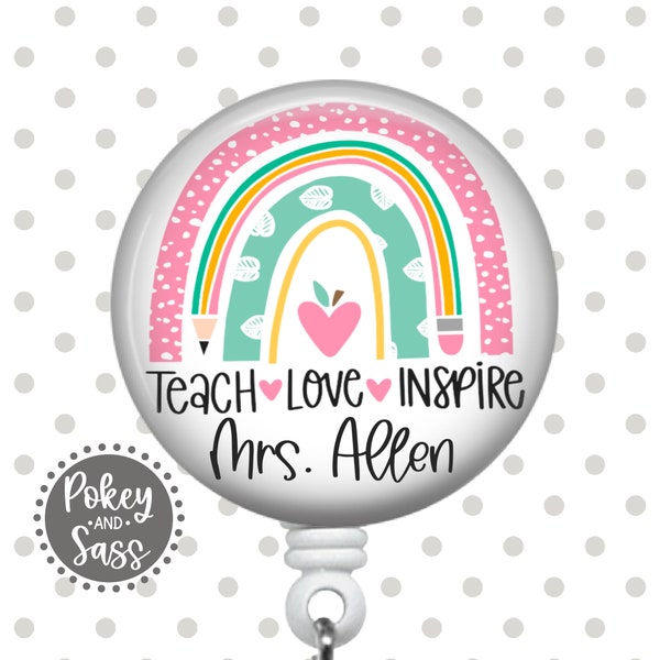 Personalized Teacher Badge Reel, Boho Teacher Rainbow Badge Reel, Teacher Appreciation Gift, Lanyard, Holder, Personalized