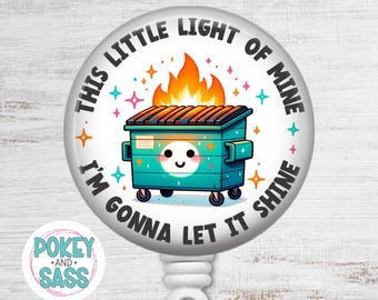 Funny Badge Reel, Dumpster Fire, Retractable Badge, Badge Holder, Premium Badge Clip, Heavy Duty, Lanyard, Carabiner