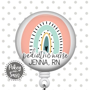Personalized Pediatric Nurse Badge Reel, Peds Nurse Badge Reel, Custom Pediatric Nurse Badge Holder, Lanyard, Stethoscope Tag, Carabiner
