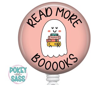 Books Badge Reel, Library Badge Holder, Retractable ID Holder, Badge Clip, Carabiner, Magnet Back, Librarian Gift