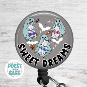 Halloween Anesthesia Badge Reel, CRNA Badge Reel, Sweet Dreams Ghost Badge Reel, Nurse Anesthetist Gift, Anesthesiologist Gift