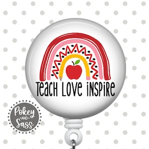 Teach Love Inspire Badge Reel, Heavy Duty, Lanyard, Teacher Badge Reel, Teacher Badge Holder, Back to School Badge Reel, Teacher Carabiner