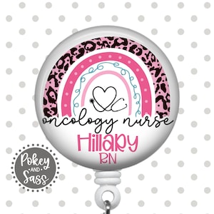 Oncology Nurse Badge Reel, Personalized Oncology Nurse Badge Holder, Carabiner, Lanyard, Stethoscope Tag