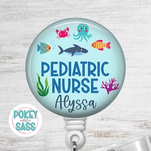 Personalized Pediatric Nurse Badge Reel, Peds Nurse Badge Reel, Custom Pediatric Nurse Badge Holder, Dinosaur Badge Reel, Lanyard, Carabiner