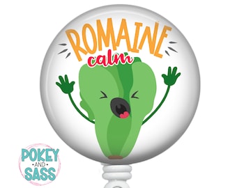 Funny Badge Reel, Romaine Calm, Retractable Badge, Badge Holder, Premium Badge Clip, Heavy Duty, Lanyard, Carabiner, Stethoscope ID Tag