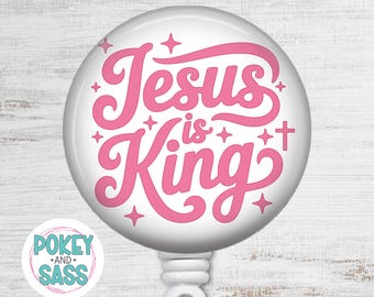 Jesus is King Badge Reel, Christian Retractable ID Holder