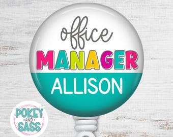 Custom Office Manager Badge Reel, Office Manager Badge, Front Desk Badge Reel