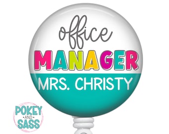 Custom Office Manager Badge Reel, Office Manager Badge, Front Desk Badge Reel, Secretary Badge Holder