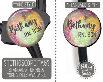 Personalized Rainbow Galaxy Stethoscope Tag, Nurse Stethoscope Tag, ID Tag, Stethoscope Name Tag, Nurse Gift, Doctor Gift