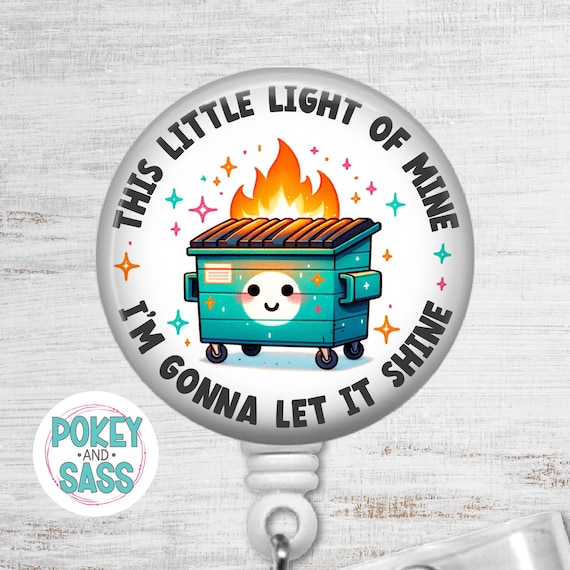 Funny Badge Reel, Dumpster Fire, Retractable Badge, Badge Holder, Premium Badge Clip, Heavy Duty, Lanyard, Carabiner