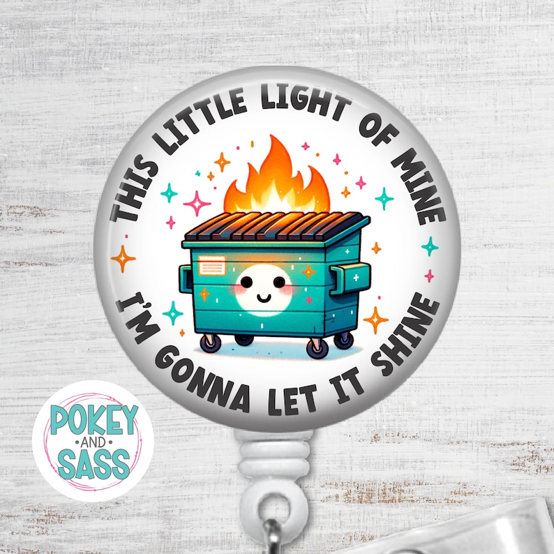 Funny Badge Reel, Dumpster Fire, Retractable Badge, Badge Holder, Premium Badge Clip, Heavy Duty, Lanyard, Carabiner image 1