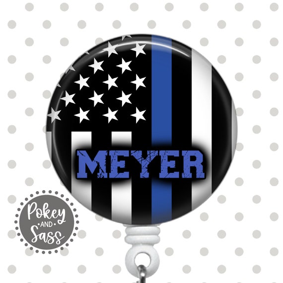 Police Officer Badge Reel, Personalized Badge Reel, Thin Blue Line