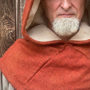 Handwoven Plant Dyed Woolen Skjoldehamn Hood Reconstruction with Handwoven Linen Lining, Migration & Viking Period, 100% Natural