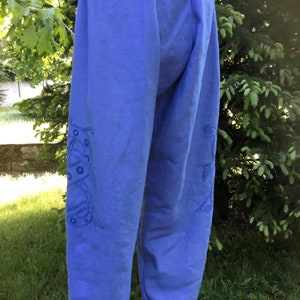 Thorsberg Trousers Reconstruction with Embroidery, Linen Thorsberg Pants, Reenactment Trousers, Migration Period, Early Medieval Costume.