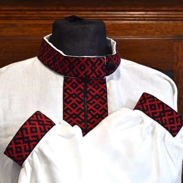 Embroidered Slavic Tunic, Slavic Ethnic Tunic, Cross Stitch Embroidery, 100% Linen Handsewn and Hand Stitched Tunic, Pagan Slavic Shirt