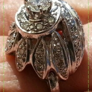 Vintage Antique Woman's Diamond Cocktail Ring White Gold 14 kt High Domed Size 10