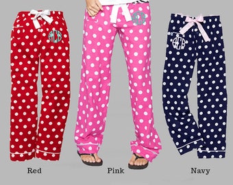Monogrammed Flannel Pajama Pants, Polka Dot Pajama Pants