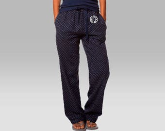 Monogrammed Flannel Pajama Pants, Polka Dot Pajama Pants, Ladies Pajama Pants