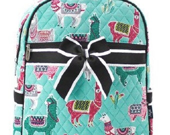 Monogramma/personalizzati trapuntato Llama zaino/Bookbag, sacchetto del bambino, Diaper Bag, Bookbag prescolare