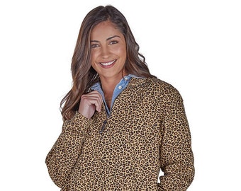 Sweat-shirt monogrammé à imprimé léopard et à glissière sur un quart, femme XS